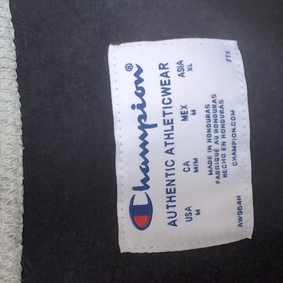 Champion Grey Navy Grid Print Crewneck Sweatshirt Size Medium - Picture 4 of 6